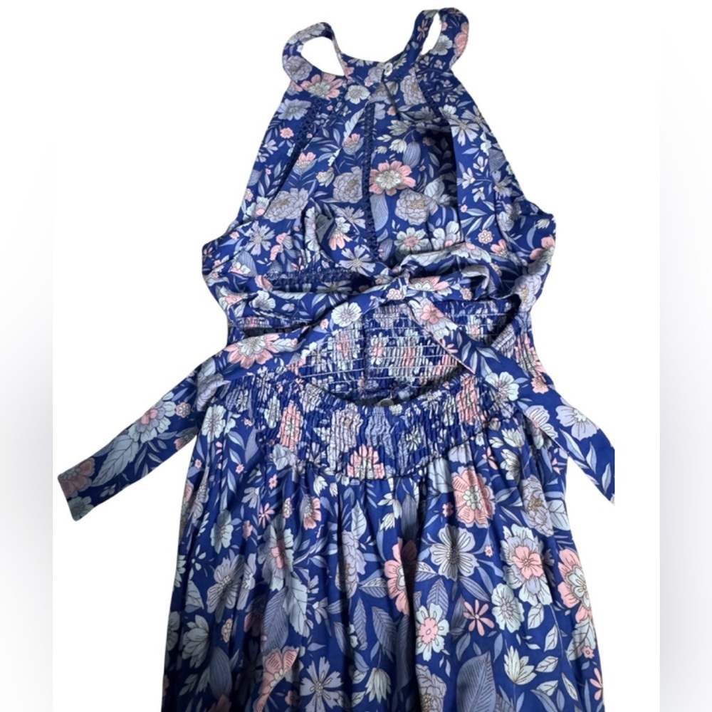 Abel the Label Bluebell Floral Halter Tie Back Full Skirt Maxi Dress - Picture 11 of 15